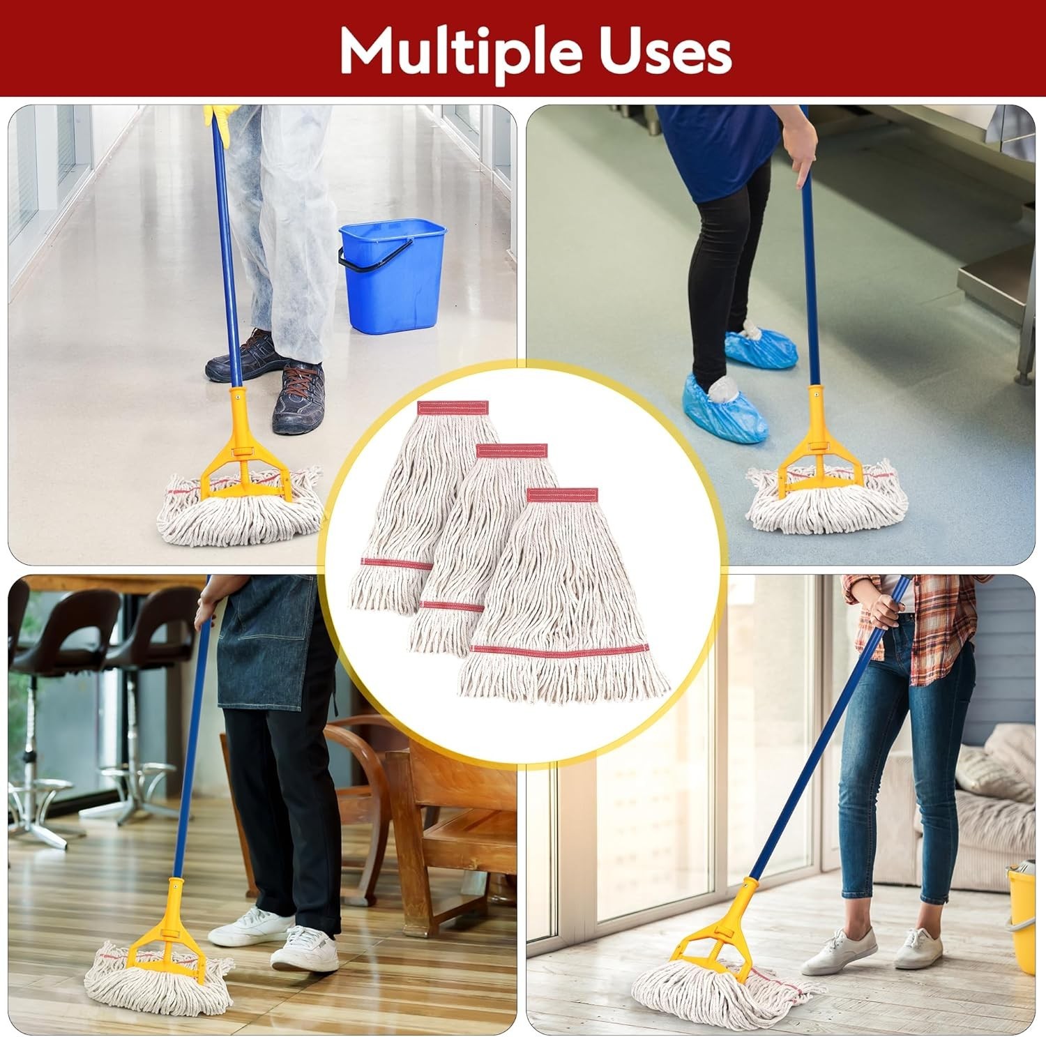 Universal Fit Commercial Cotton Mop Head Refill – 3 Count for Effective Mopping