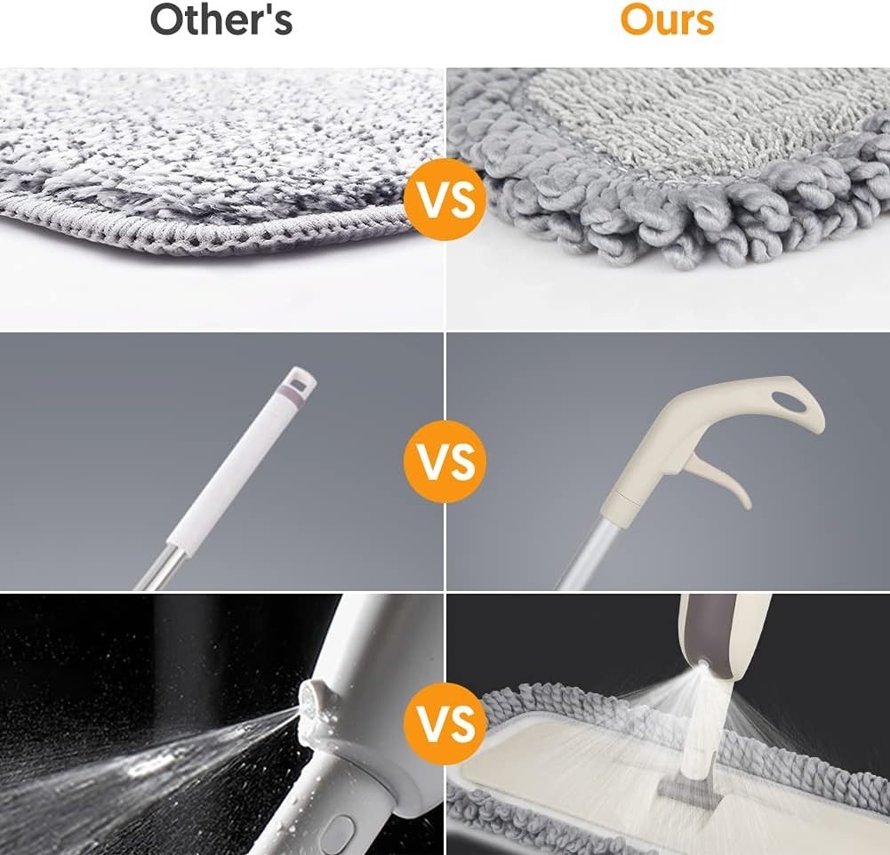 Lightweight 360-Degree Spray Mop with Reusable Microfiber Pads for Easy Cleaning