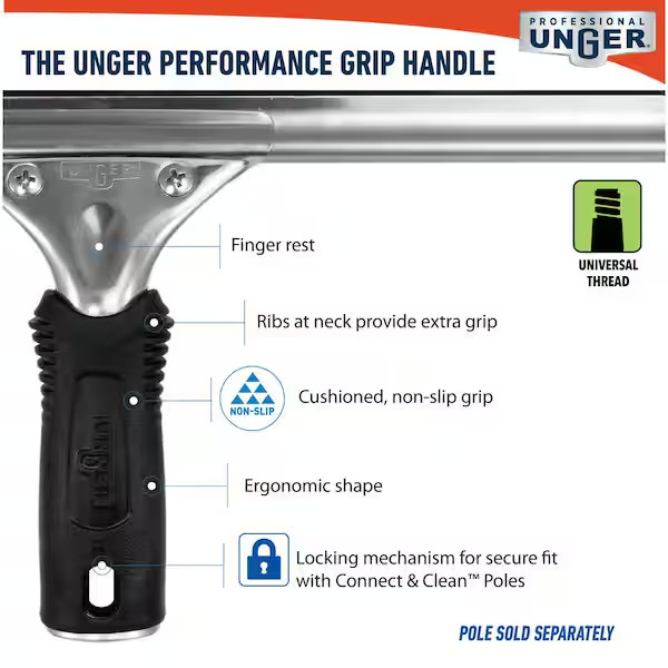 16 Inch Professional Window Squeegee Stainless Steel w Bonus Rubber Blade