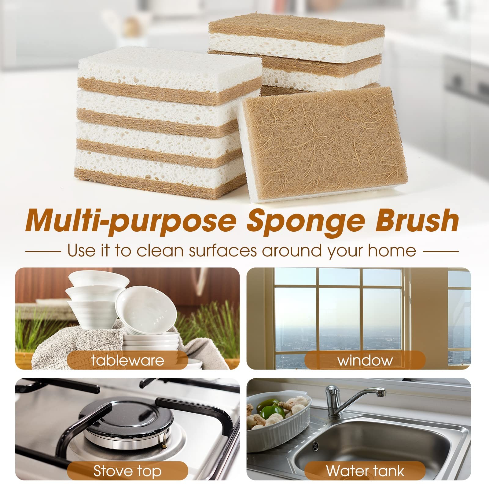 10 Pack Nature Dish Sponge – Natural Kitchen Sponge – Coconut Fiber and Wood …