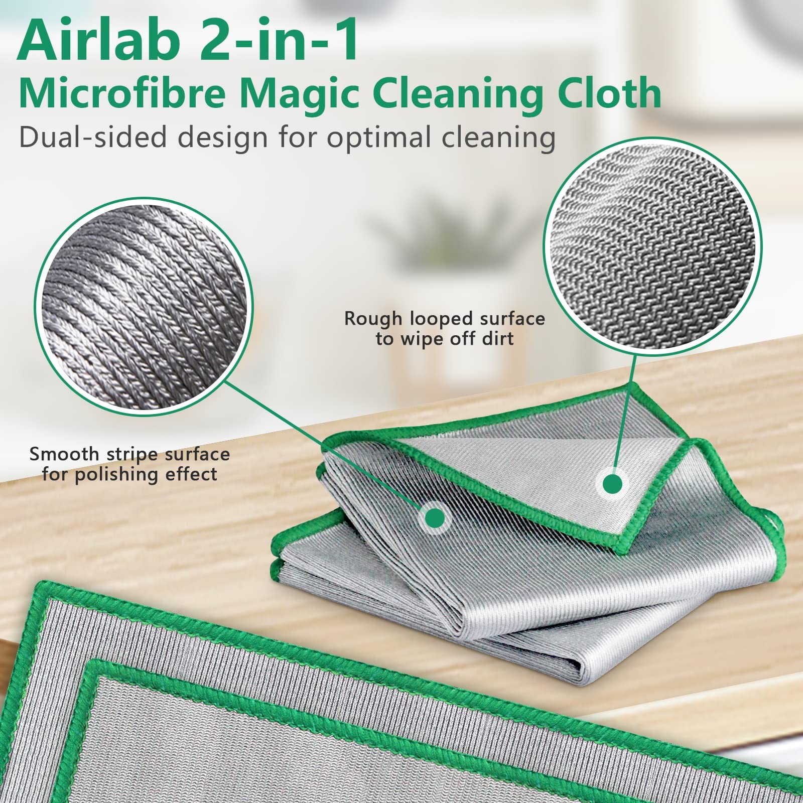 Airlab Glass Polishing Streak Free Miracle Cleaning Cloth, Sliver-Green | Lint F