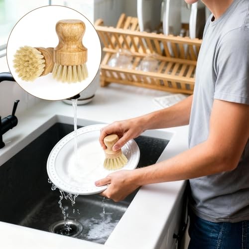 Bamboo Dish Scrub Brush – Wooden Scrubbers – Sisal Yellow – 12 Packs