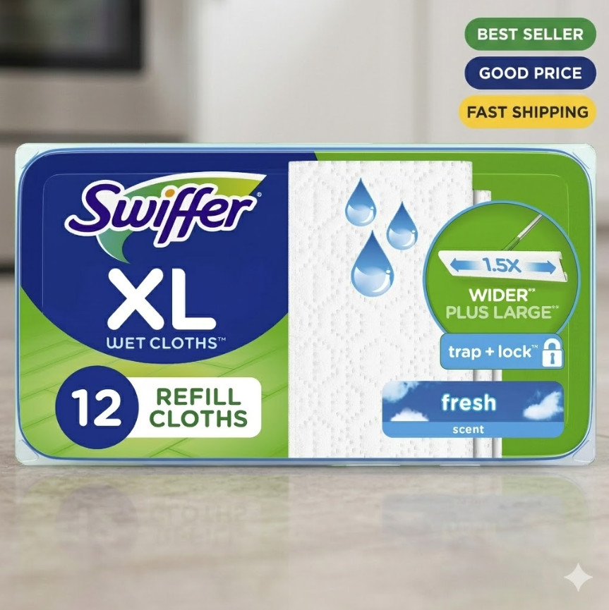 Mop XL Wet Pads Refill Fresh Scent Floor Cleaning Cloths 12 Count Pack