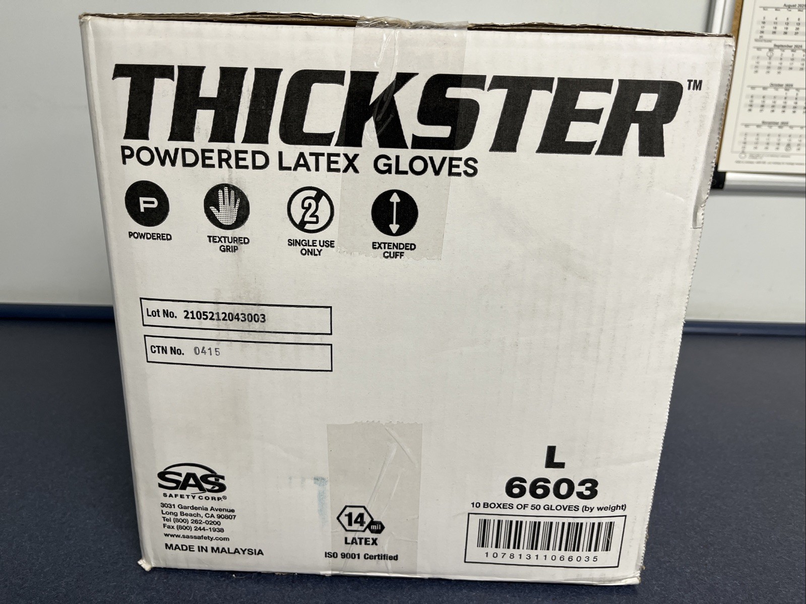 SAS THICKSTER Textured Blue Powdered Latex Gloves (Case of 10 boxes) 500 Large