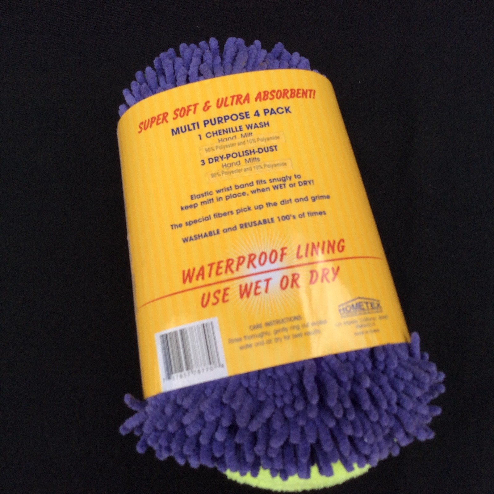 Hometex Multi Purpose 4 Pack 1 Chenille & 3 Dry Polish Dust Hand Mitts ~