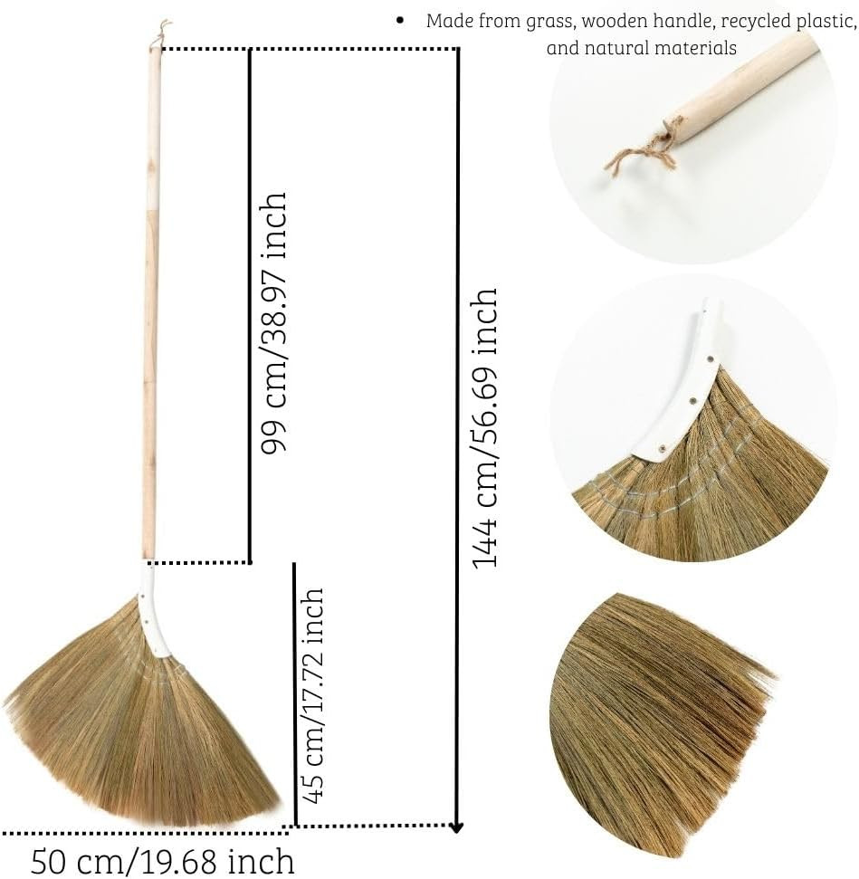Natural Broom – Indoor Grass Broom – Long Handle Broomstick for House, Garage, O