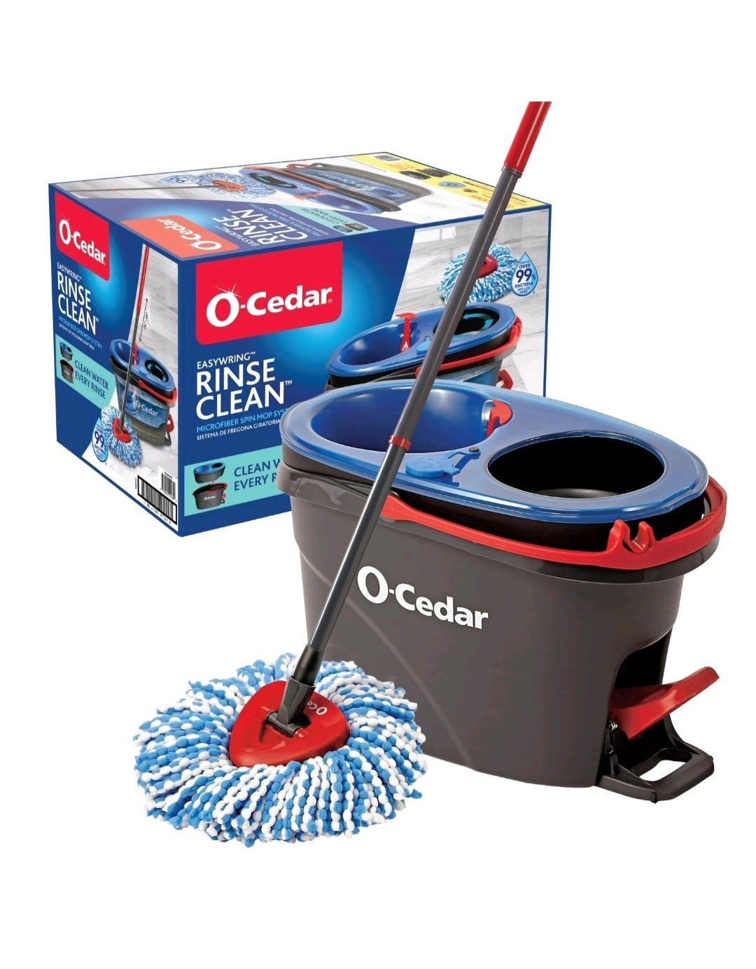 O-Cedar EasyWring Rinse Clean Microfiber Spin Mop Gray Blue Red Easy Grip