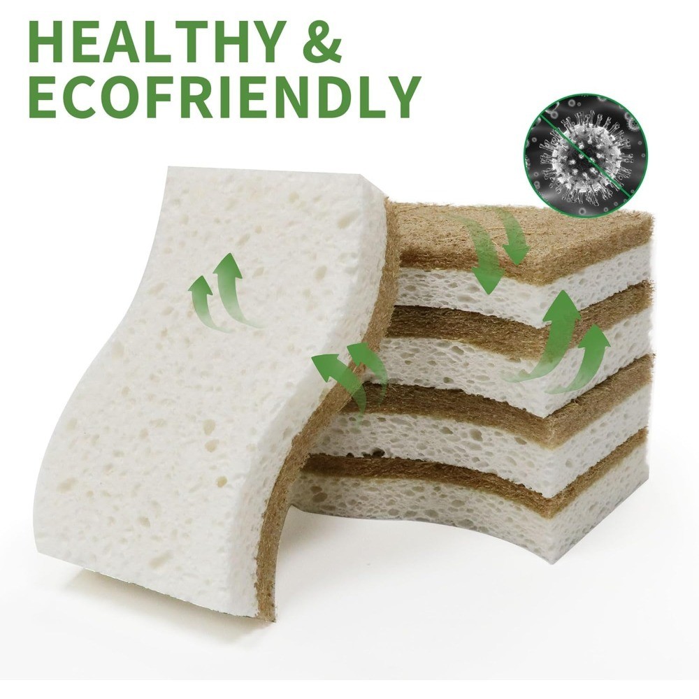 Eco Friendly Compostable Kitchen Sponge 9 Pack Biodegradable Cellulose Coconut