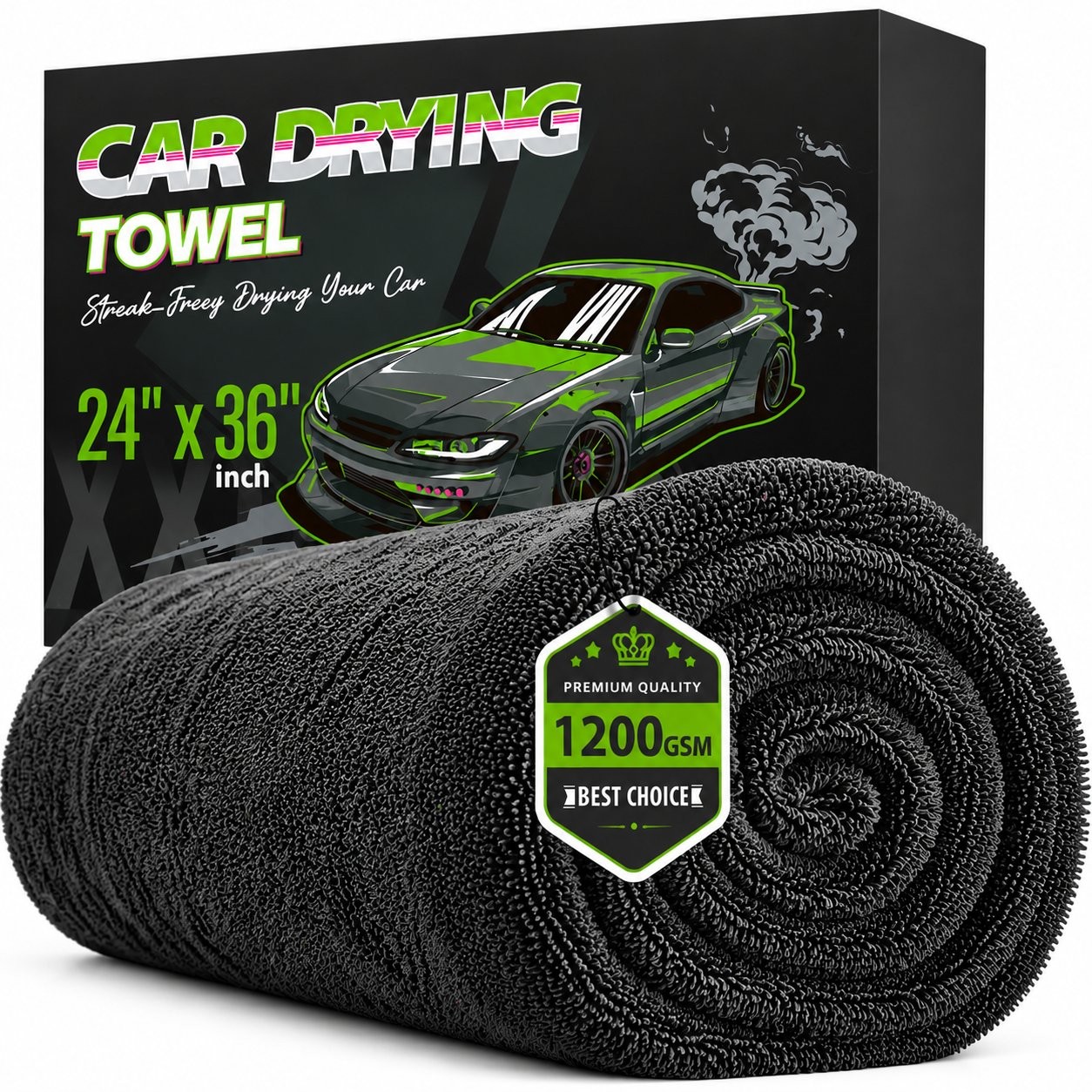 36x24in Microfiber Car Drying Towel 1400GSM Stripe-Free Automatic Washing Cloth