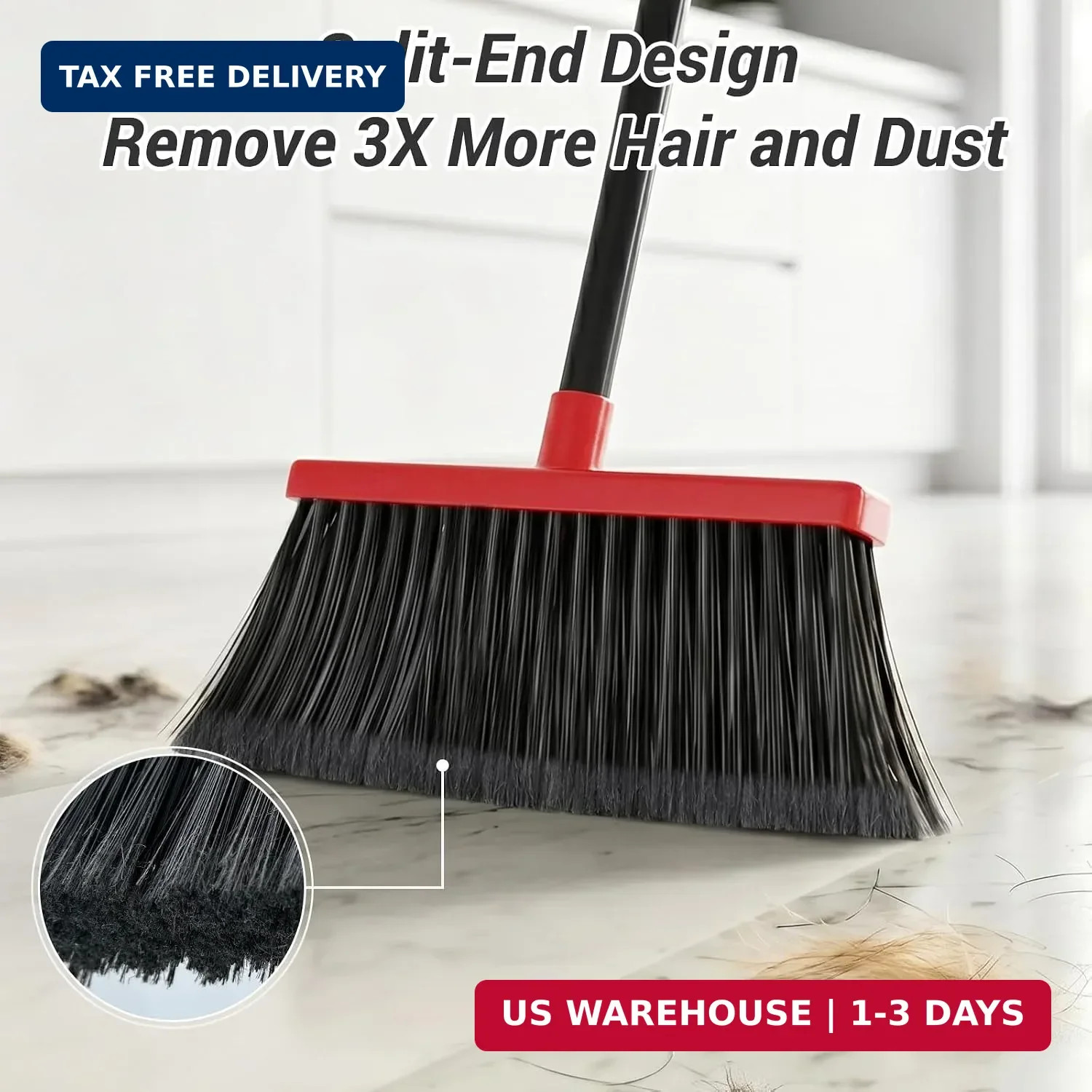Broom with Dustpan Combo Set, Long Handle Upright Standing Self-Cleaning Broom a