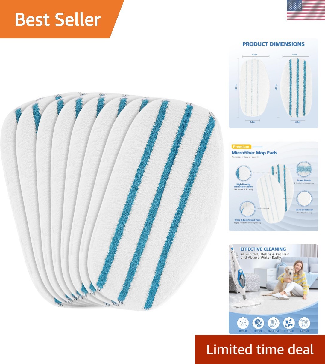 Soft Microfiber Mop Pads – 8 Pack Compatible with New PurSteam ThermaPro 10-in-1