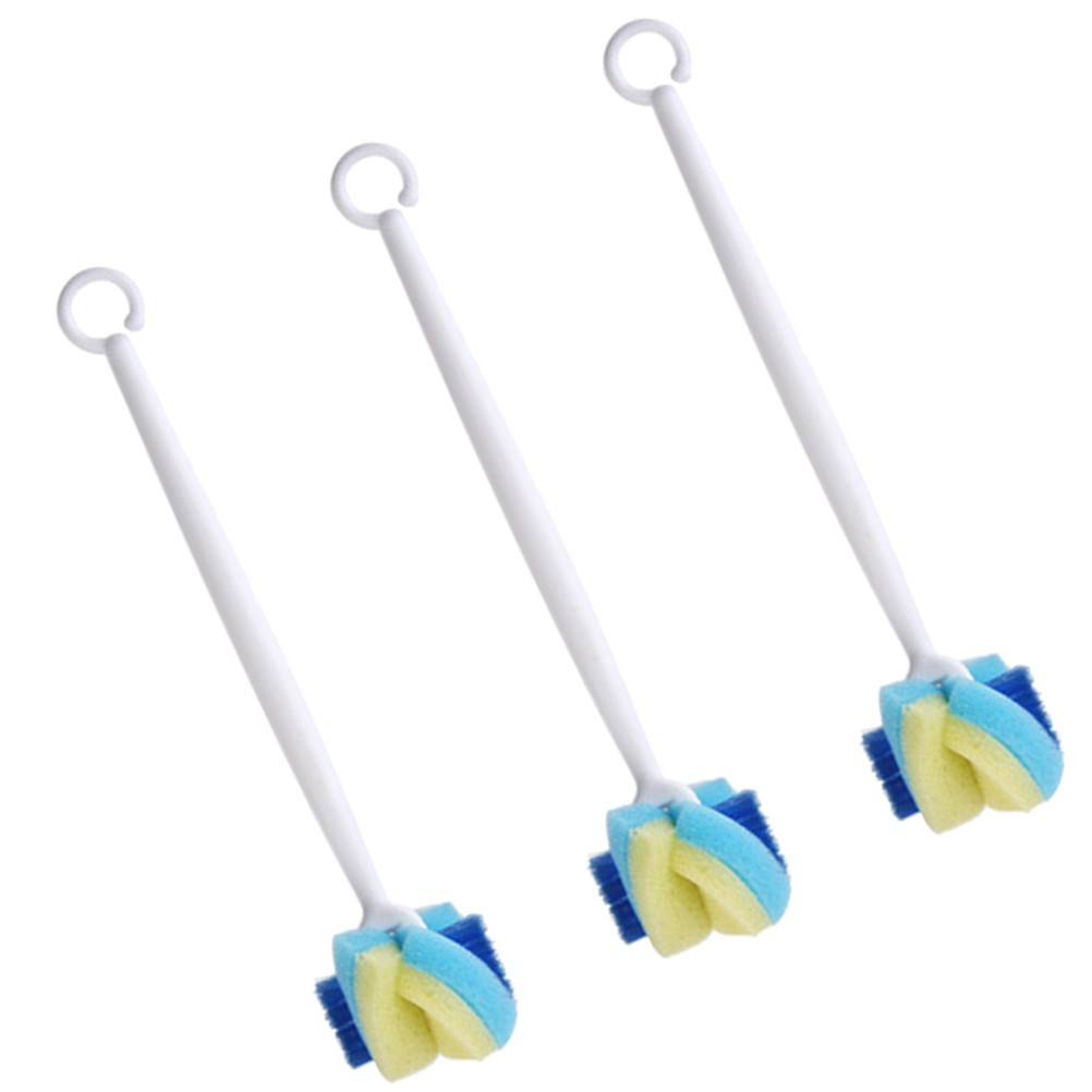 3Pcs Baby Bottle Cleaning Brush Reusable Sponge and Hard Handle Assorted Colors