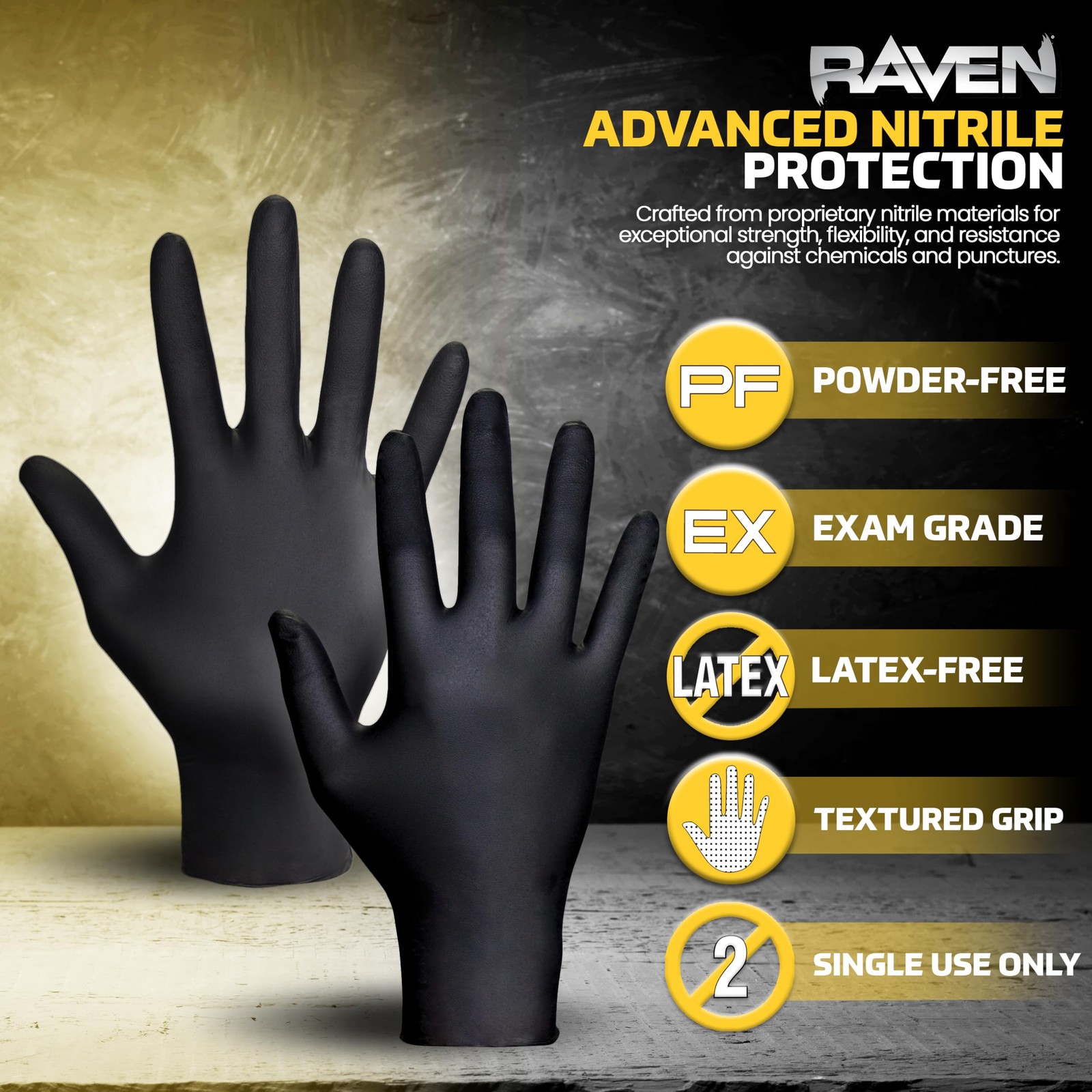 SAS 10 Pack 66519 Raven 7 mil Black Nitrile 100 Count (Pack of 10),