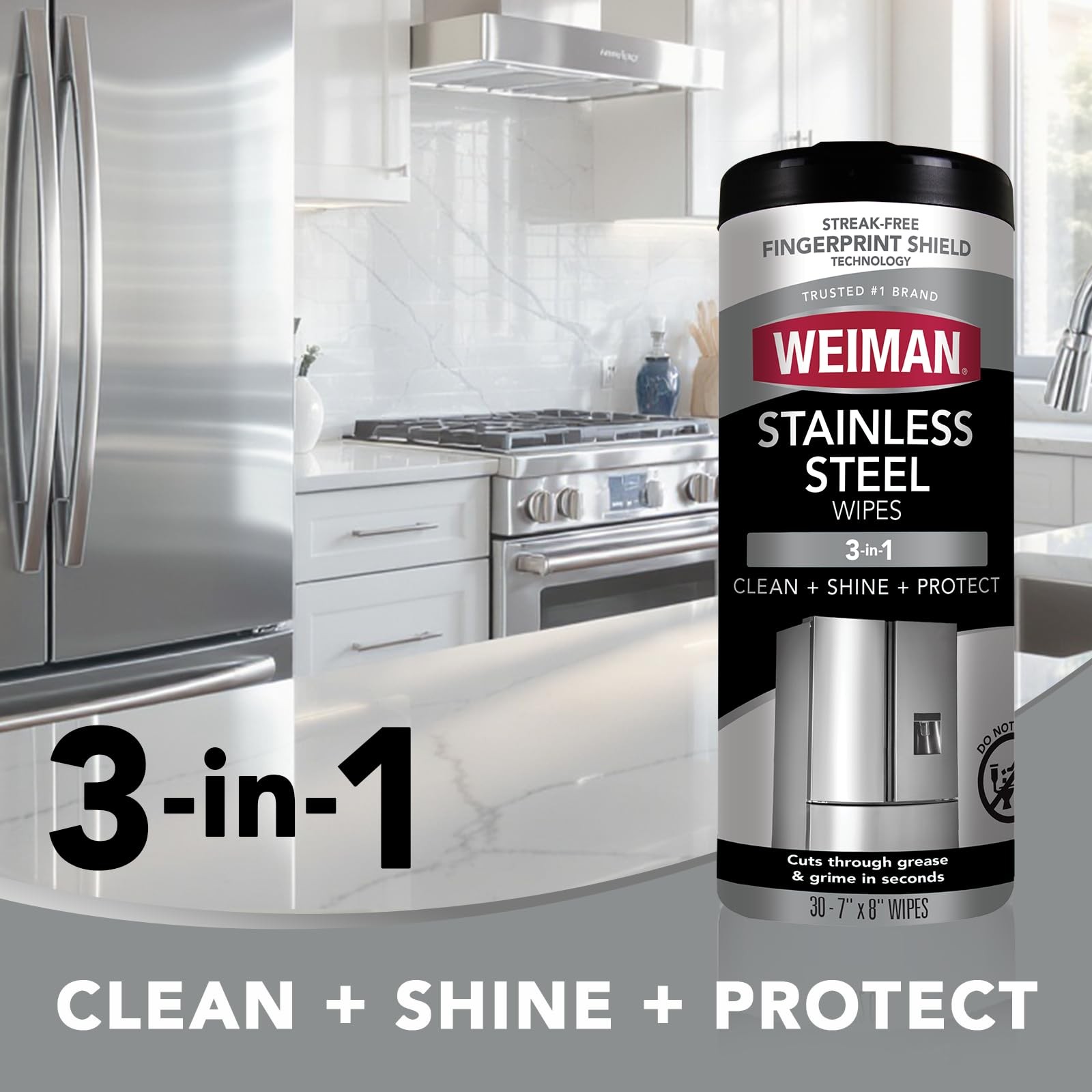 Weiman Stainless Steel Cleaner & Polish Kit, 3 Piece Spray, Wipes & Cloth, Anti