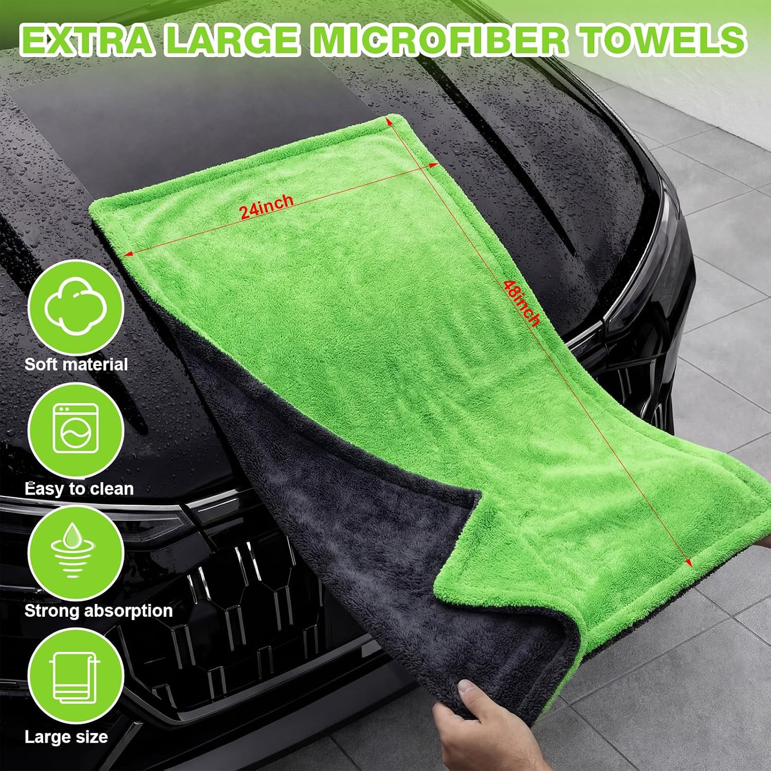 2 Pack Car Drying Towels 48″X24″ Extra Large Microfiber Towels for Cars