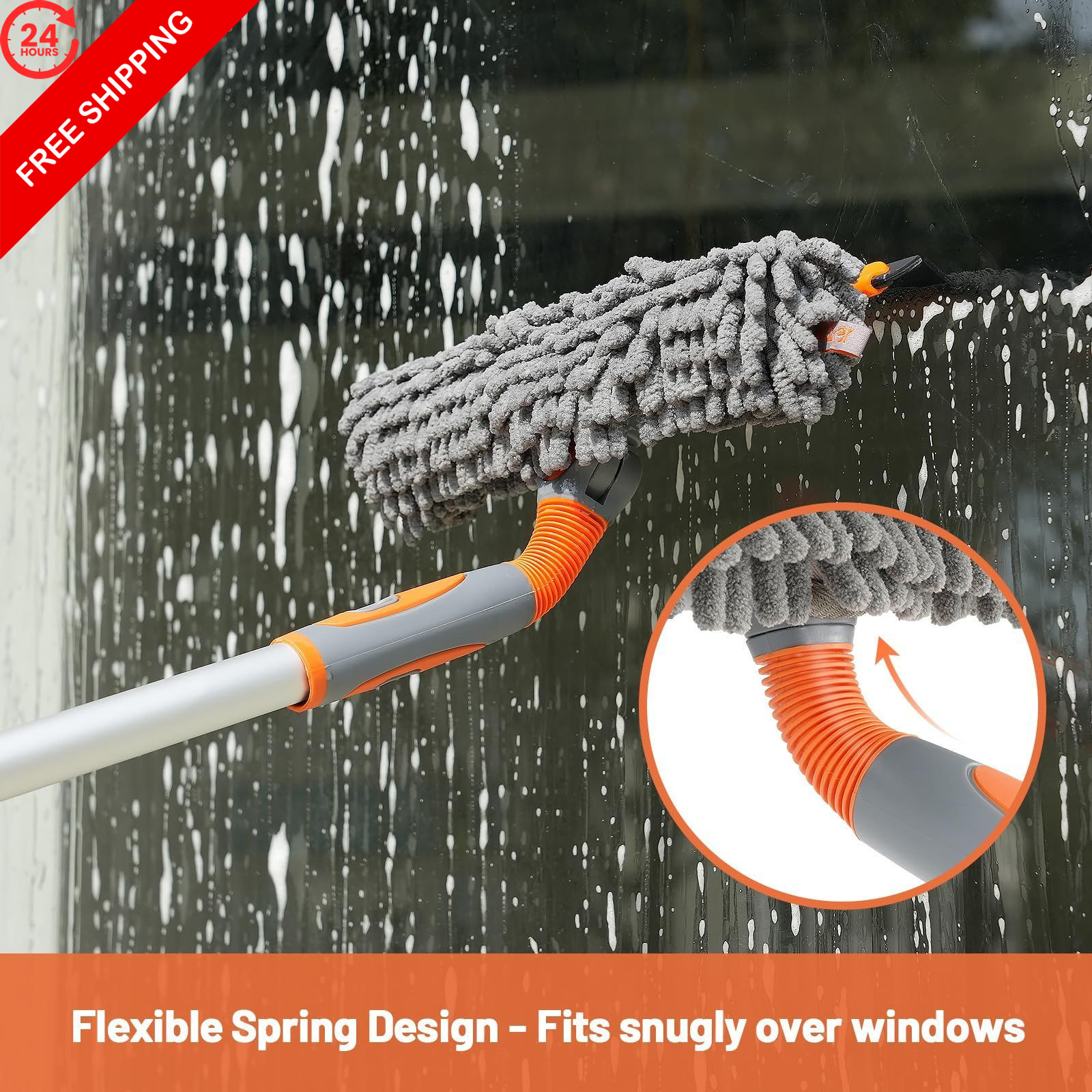 Eazer 89” Squeegee Window Cleaner 2 in 1 89inch, Orange, Gray, Silver
