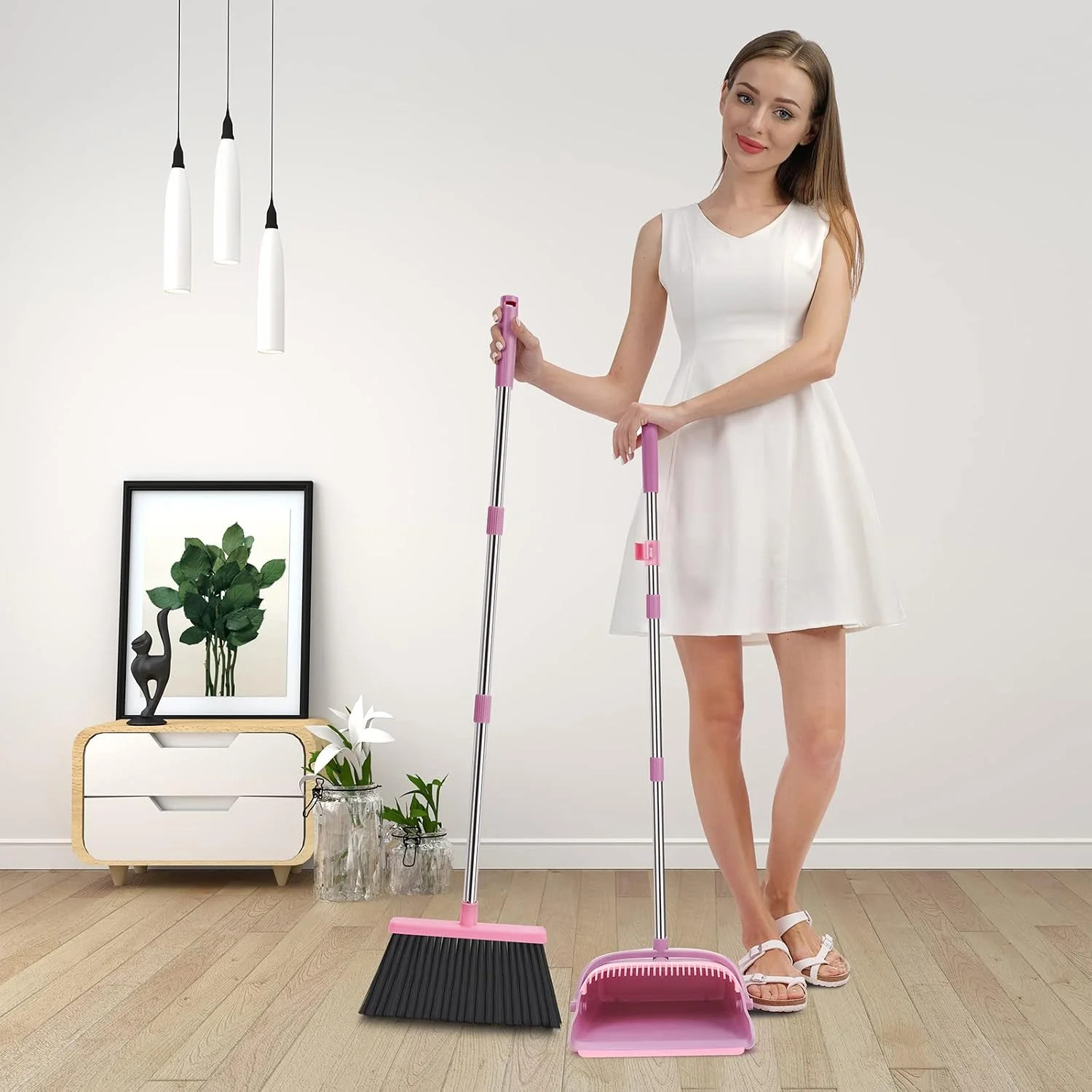 Broom and Dustpan Set for Home, Office, Indoor&Outdoor Sweeping, Stand Up Broom