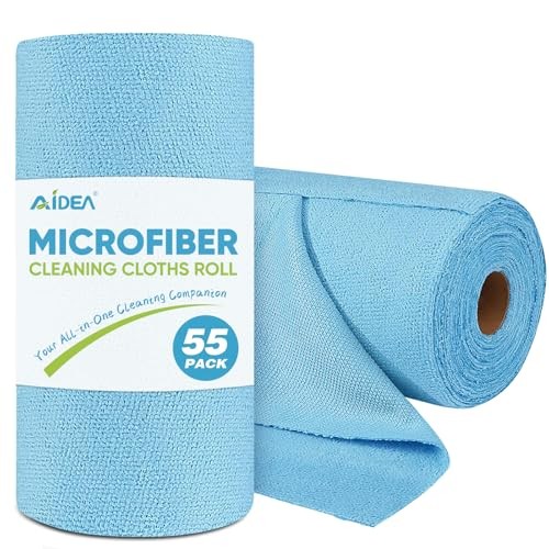 Microfiber Cleaning Cloth Roll Shop Towels 55 Sheets 55 Count (Pack of 1) Blue