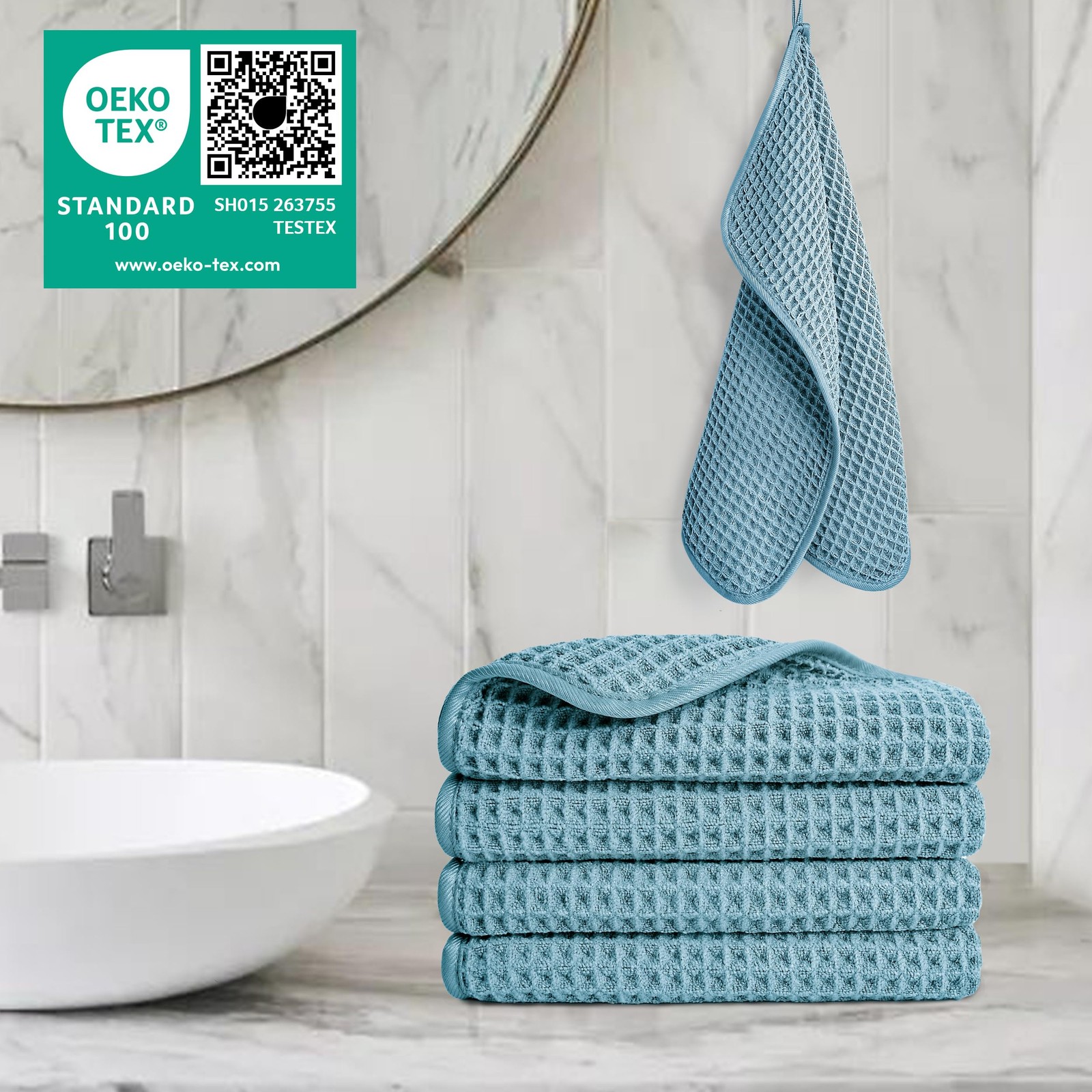 Microfiber Lint Free Washcloth Face Towel, 13 x 13 in, 4 Pack (Waffle Weave)