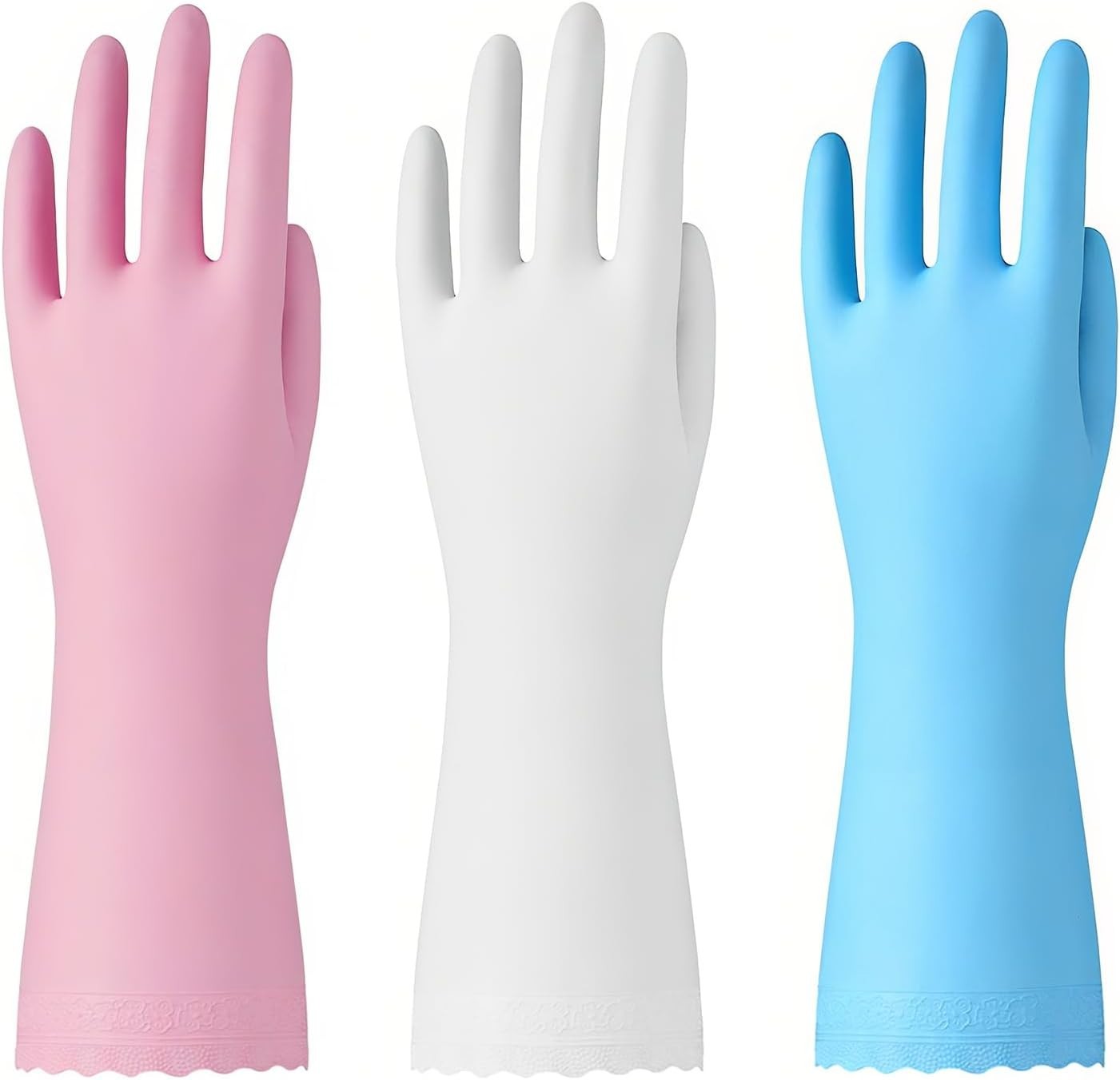 Rubber Cleaning Gloves – 3 Pairs Latex Free Kitchen Cleaning Gloves with Cotton