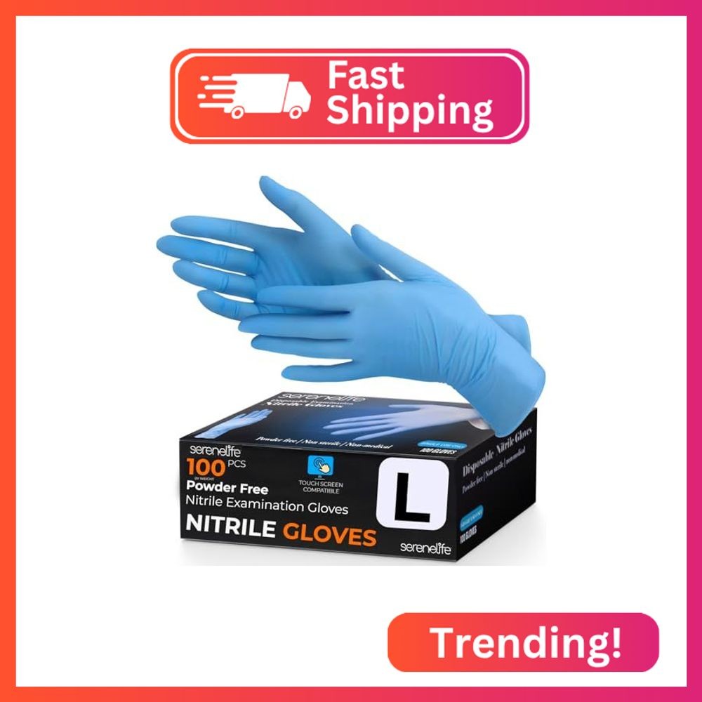 Serenelife Soft Industrial Gloves, Nitrile and Vinyl Gloves, Powder-Free, Textur