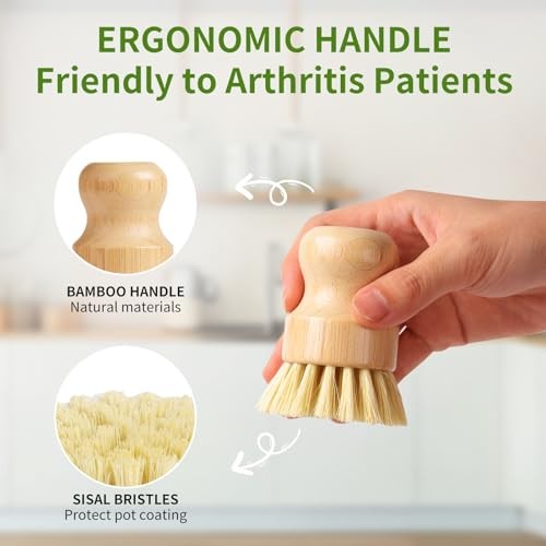 Bamboo Dish Brush with Sisal Bristle – 4 Pack – Natural