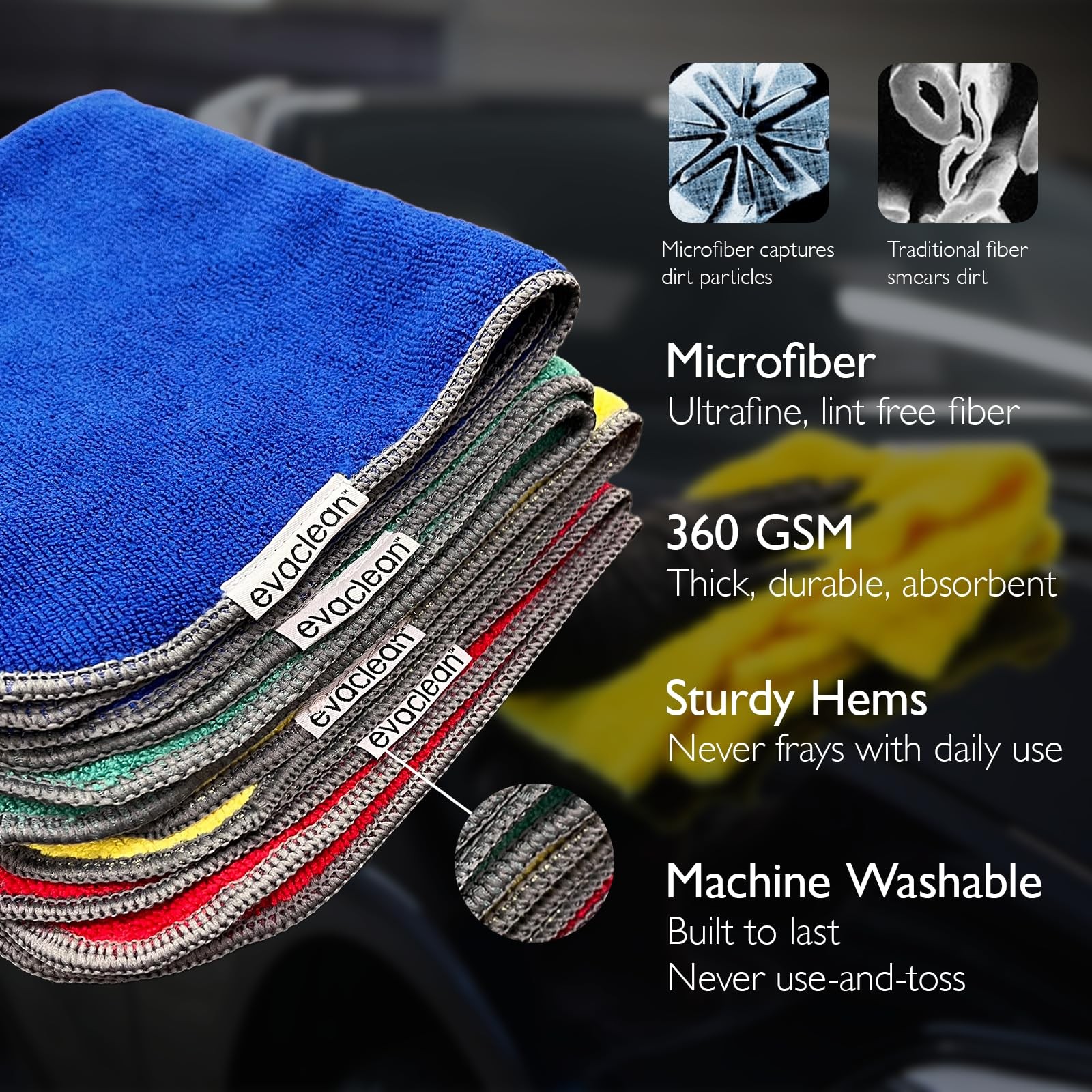 Premium Microfiber Cleaning Cloth 16″x16″ – Reusable, Washable, Non-Scratch, …
