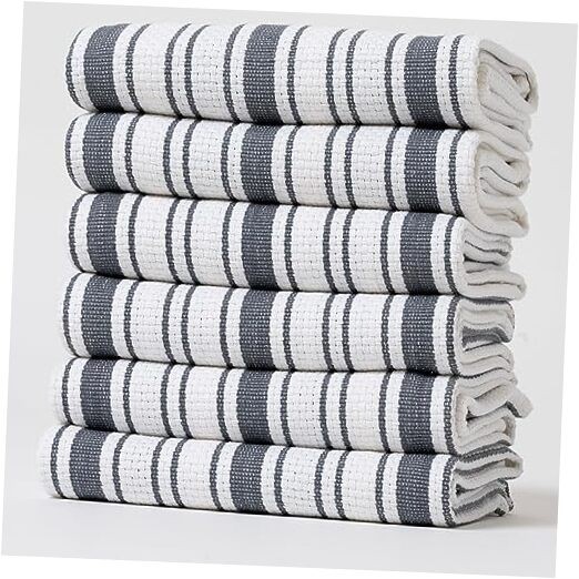 Kitchen Towels Set – (20’’ x 30’’) Extra Pack of 6 Dark Grey Multi Striped