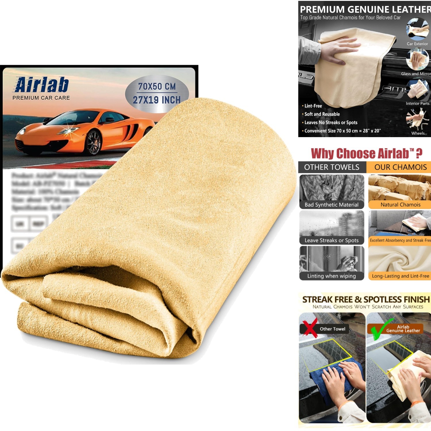 Real Leather Chamois Cloth 20” x 27.6” – Effortless Drying for Your Vehicle