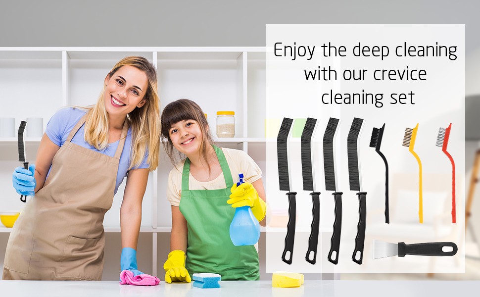 Crevice Cleaning Brush,8 Pcs Cleaning Supplies,Hard Bristle Crevice