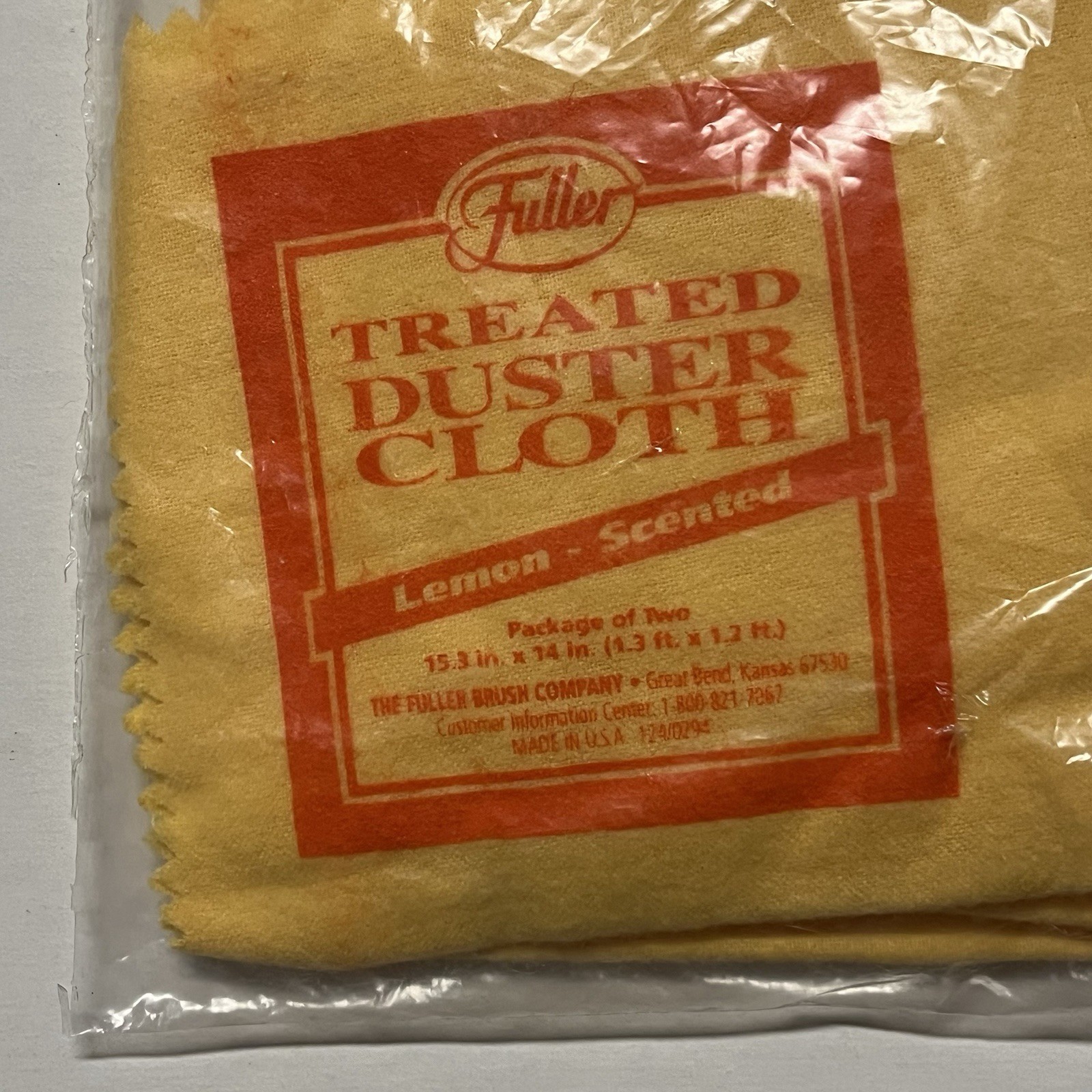 Fuller Brush Company Treated Duster Cloth 2 PC VINTAGE Lemon Scented 15.3×14 NEW