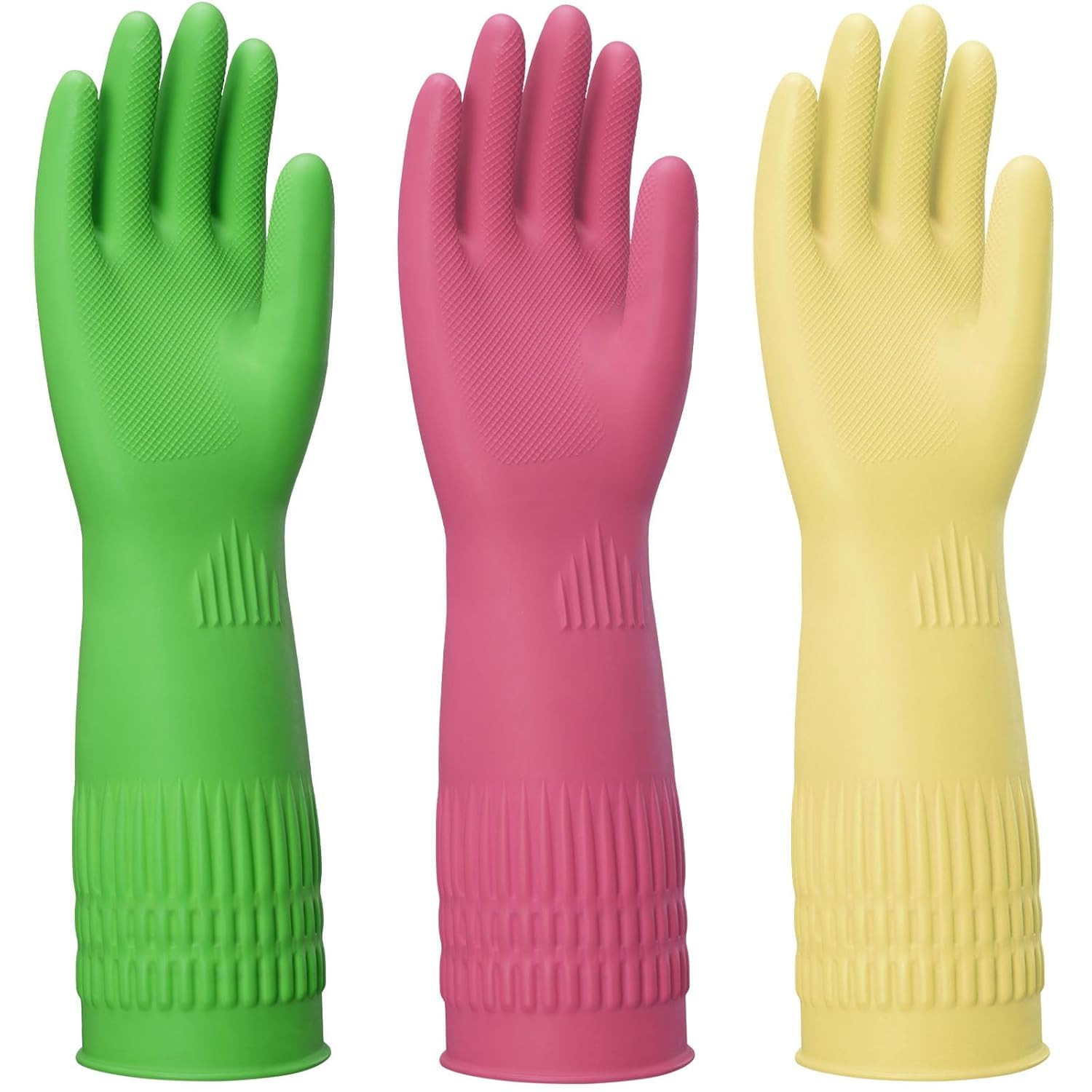 Rubber Gloves for Cleaning – 3 Pairs Reusable Gloves for Dishwashing, Kitchen an
