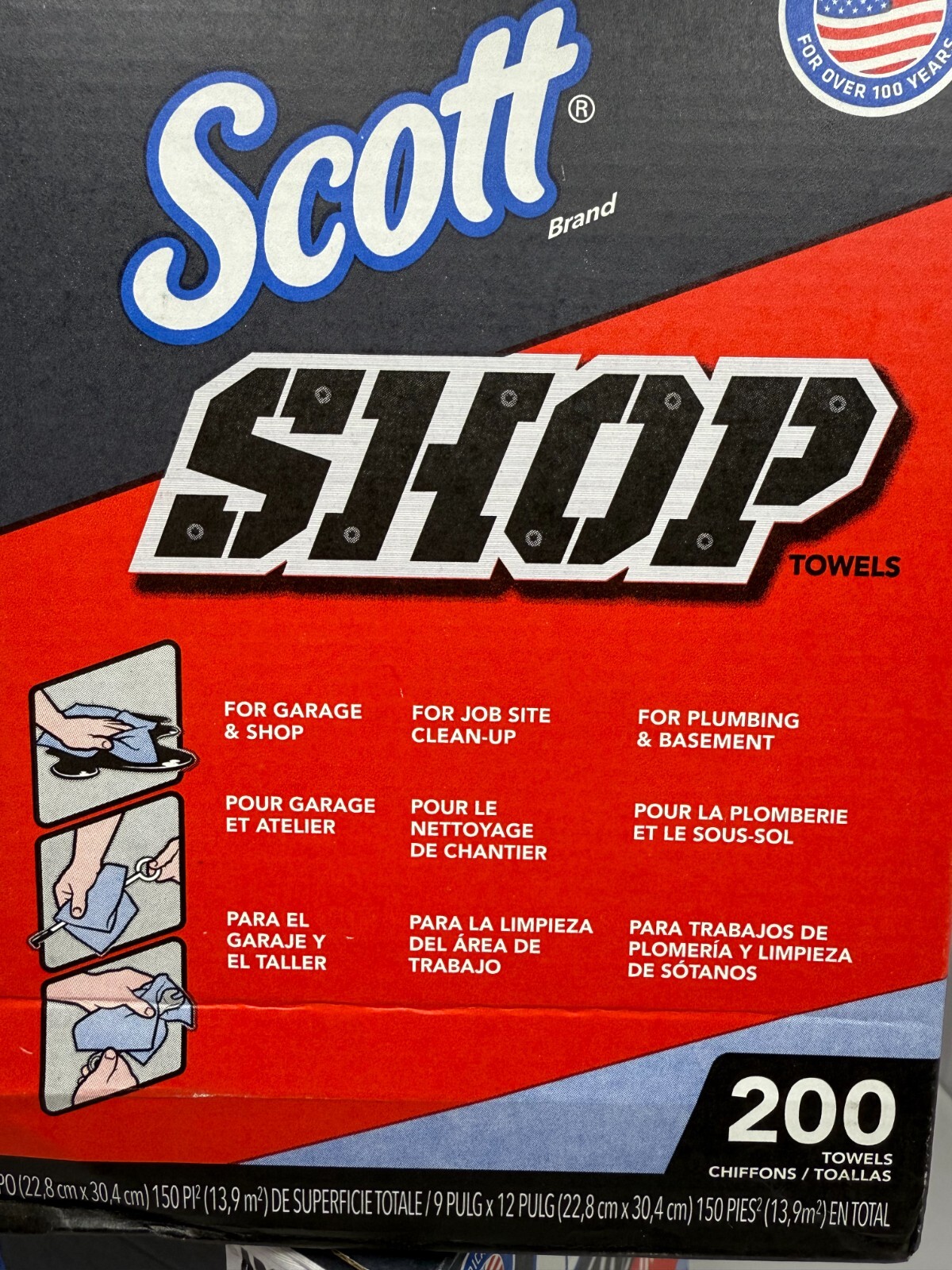Scott Shop Towels Original Blue Pop-Up Dispenser Box 200 Towels 2 Packs