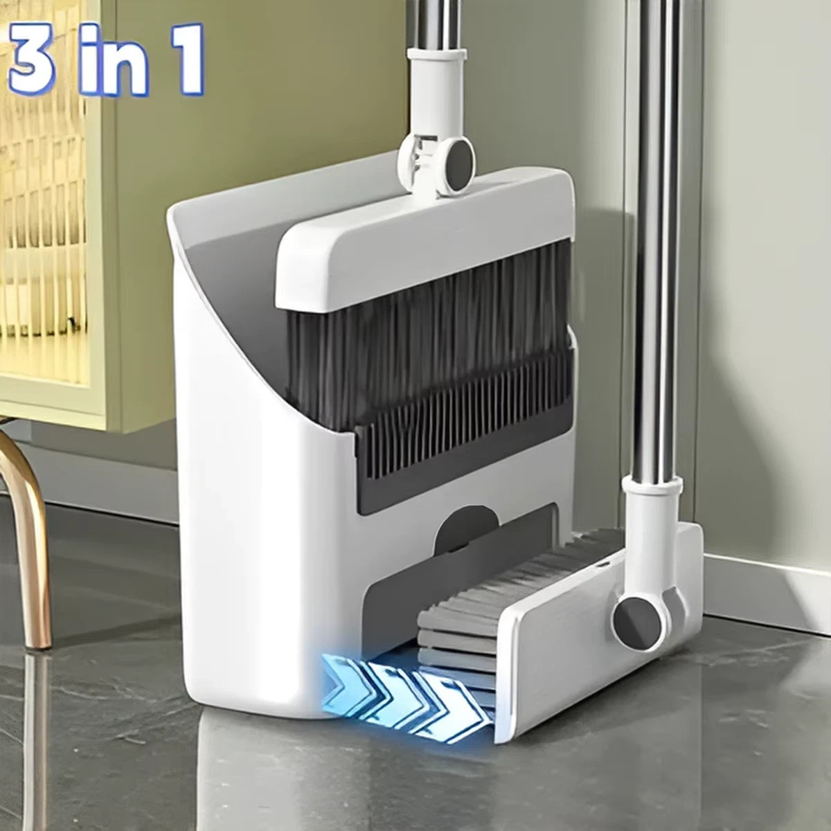 3-in-1 Foldable Broom Mop Dustpan Set Space Saving Cleaning Tool Home Office