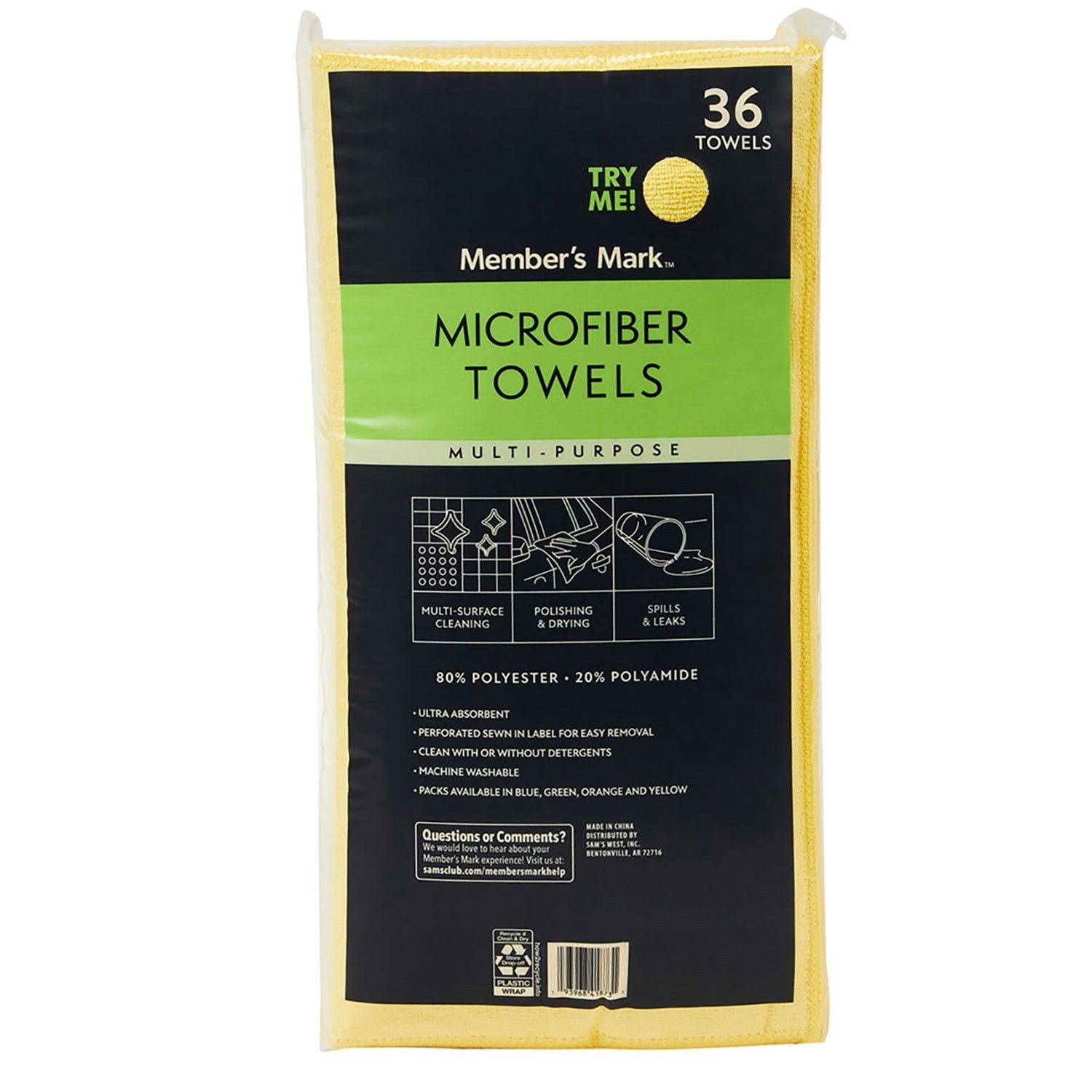 Member’s Mark 16″ x 16″ Microfiber Towels, 36 Count.