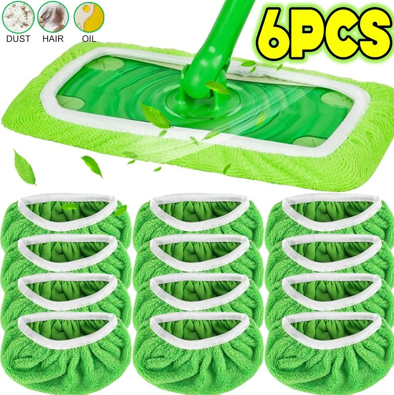 6pcs Reusable Microfiber Mop Pads – Wet & Dry Sweeper Cleaning Cloths for Floor
