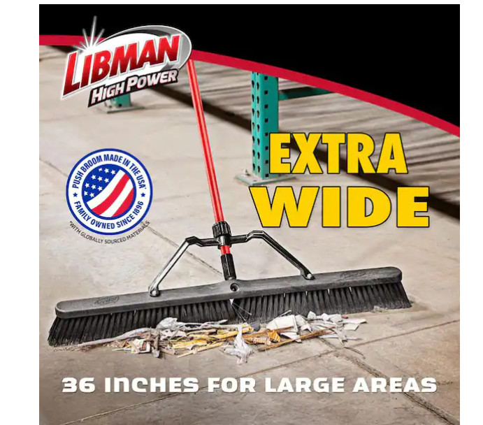 Push Broom Set 36 In. Smooth Surface with Brace & Steel Grip Handle Heavy duty