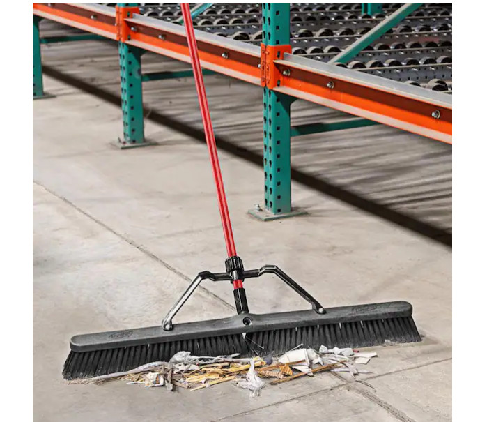 Push Broom Set 36 In. Smooth Surface with Brace & Steel Grip Handle Heavy duty