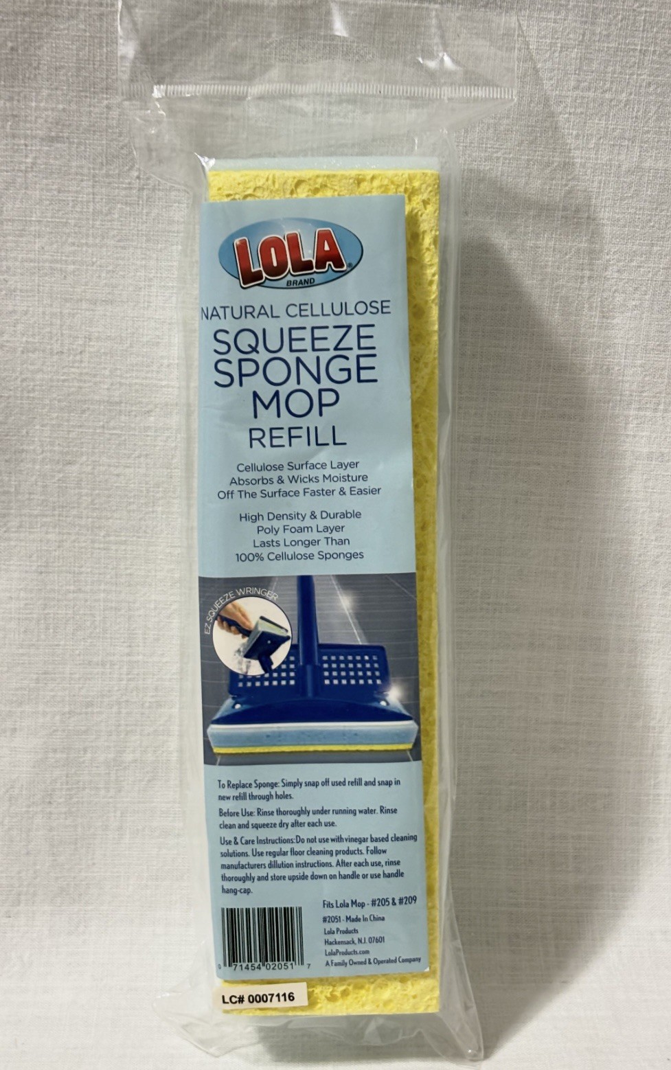 LOLA Natural Cellulose Squeeze Sponge Mop Refill, 9″ Fits Lola Mop 205 & 209