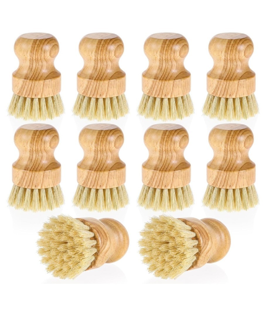 10Pcs Bamboo Dish Scrub Brush Natural Sisal Bristle Wooden Kitchen Pot Scrubber.