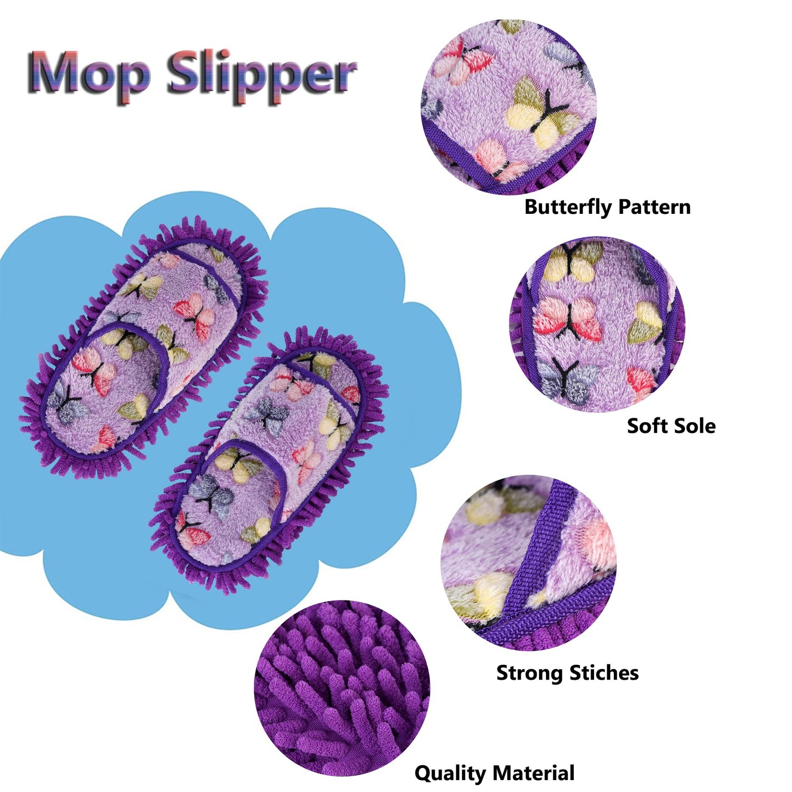 handrong Mop Slippers 4 Pairs of Dusting 10-11, Beige+blue+purple+pink