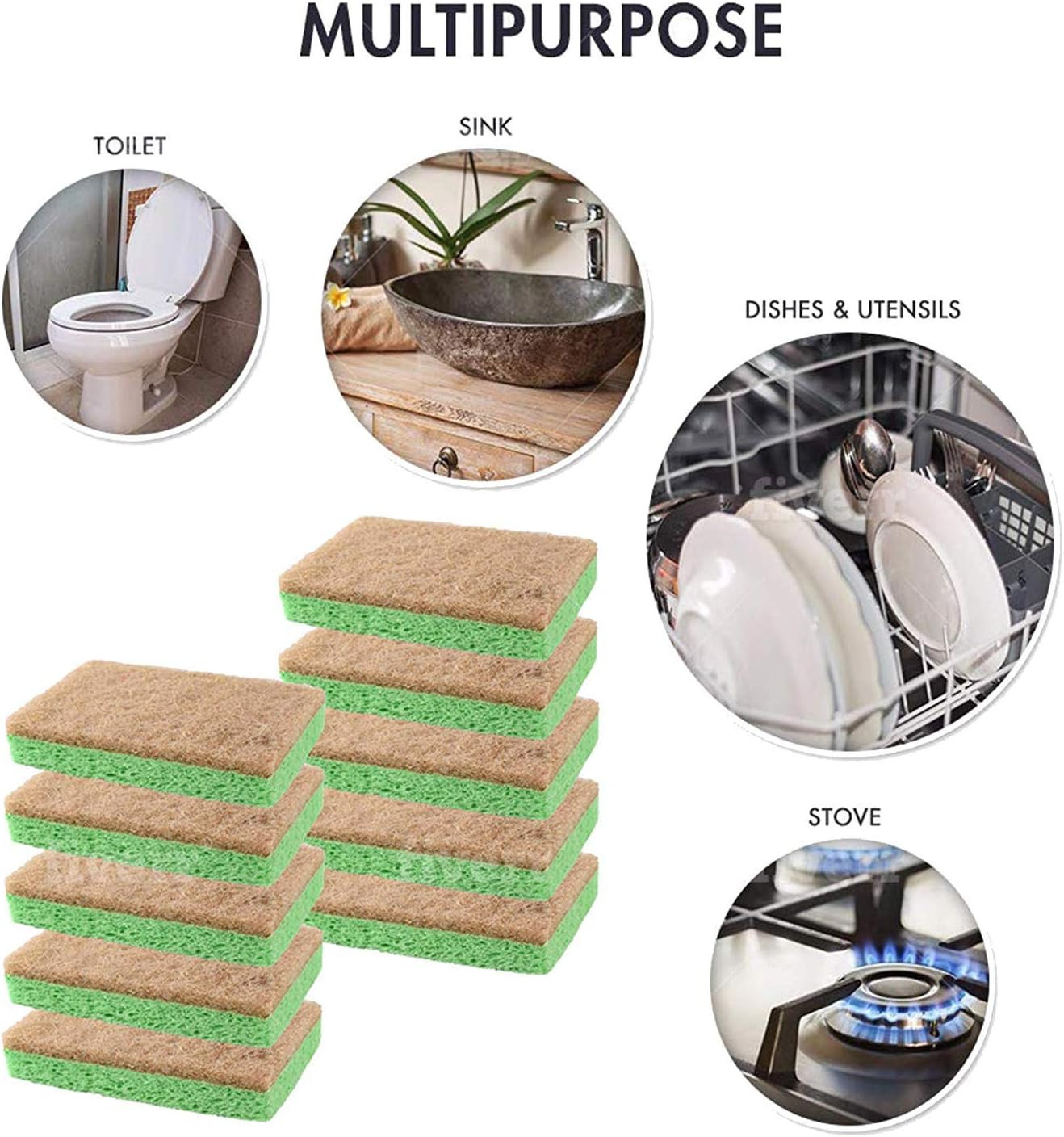24 Pack Natural Sponges – Biodegradable Compostable Cellulose and Coconut Natura