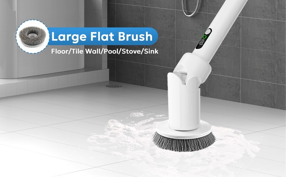 Electric Spin Brush with Long Handle 7 Replaceable Brush Heads Battery Operated