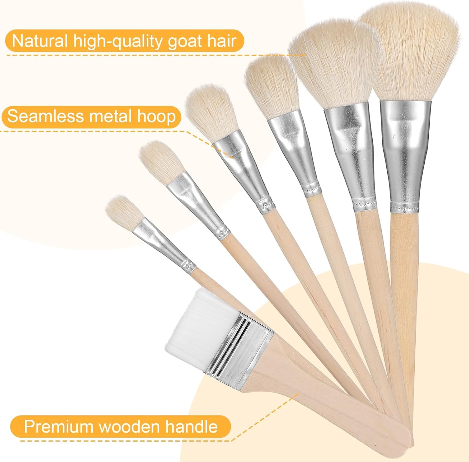 7Pcs Versatile Mop Brush Goat Hair Blending Paint Brushes for Acrylic Painting