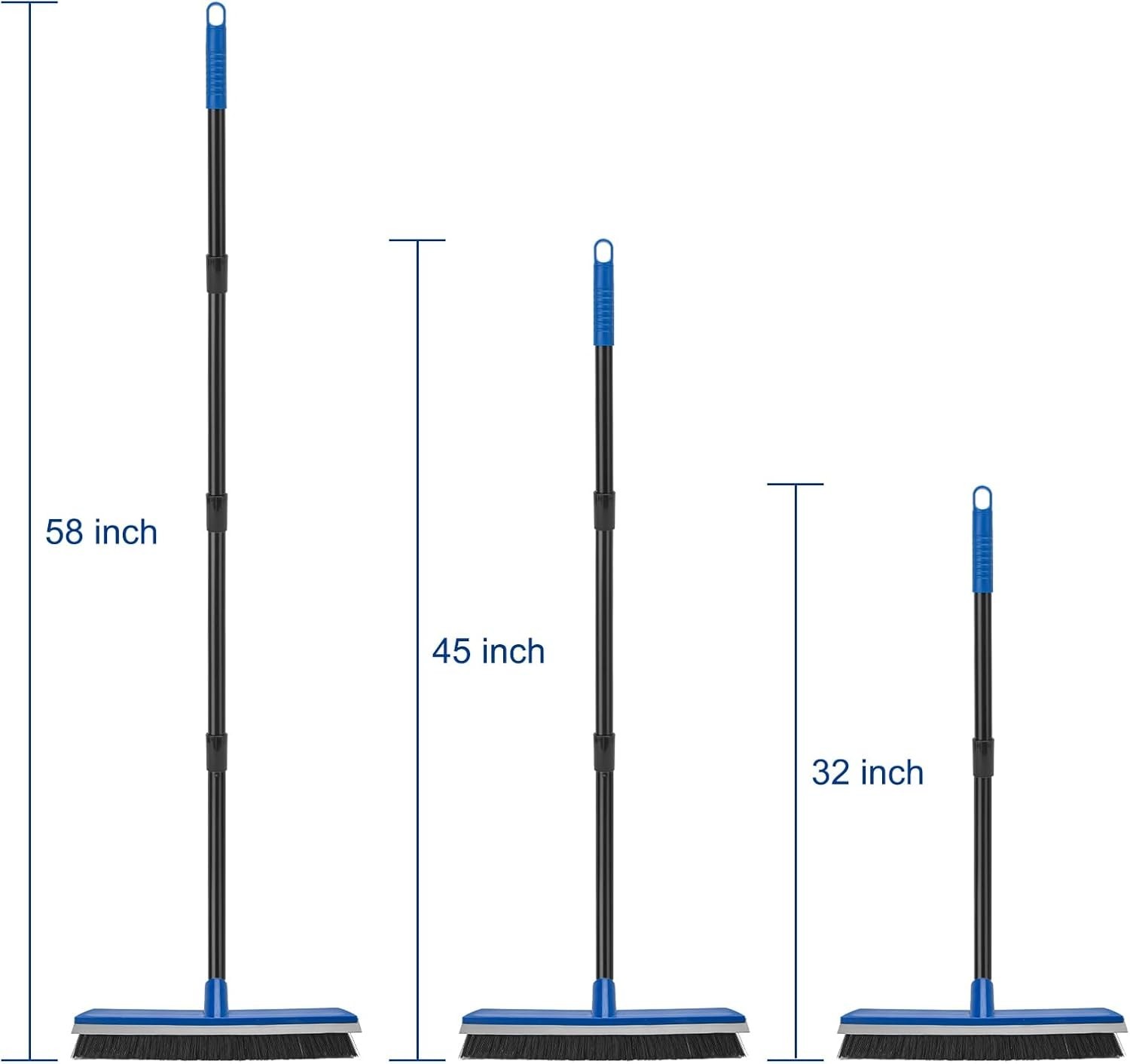 16 Inch 2-in-1 Squeegee Push Broom Outdoor Deck Brush 58″ Long Handle for Patio