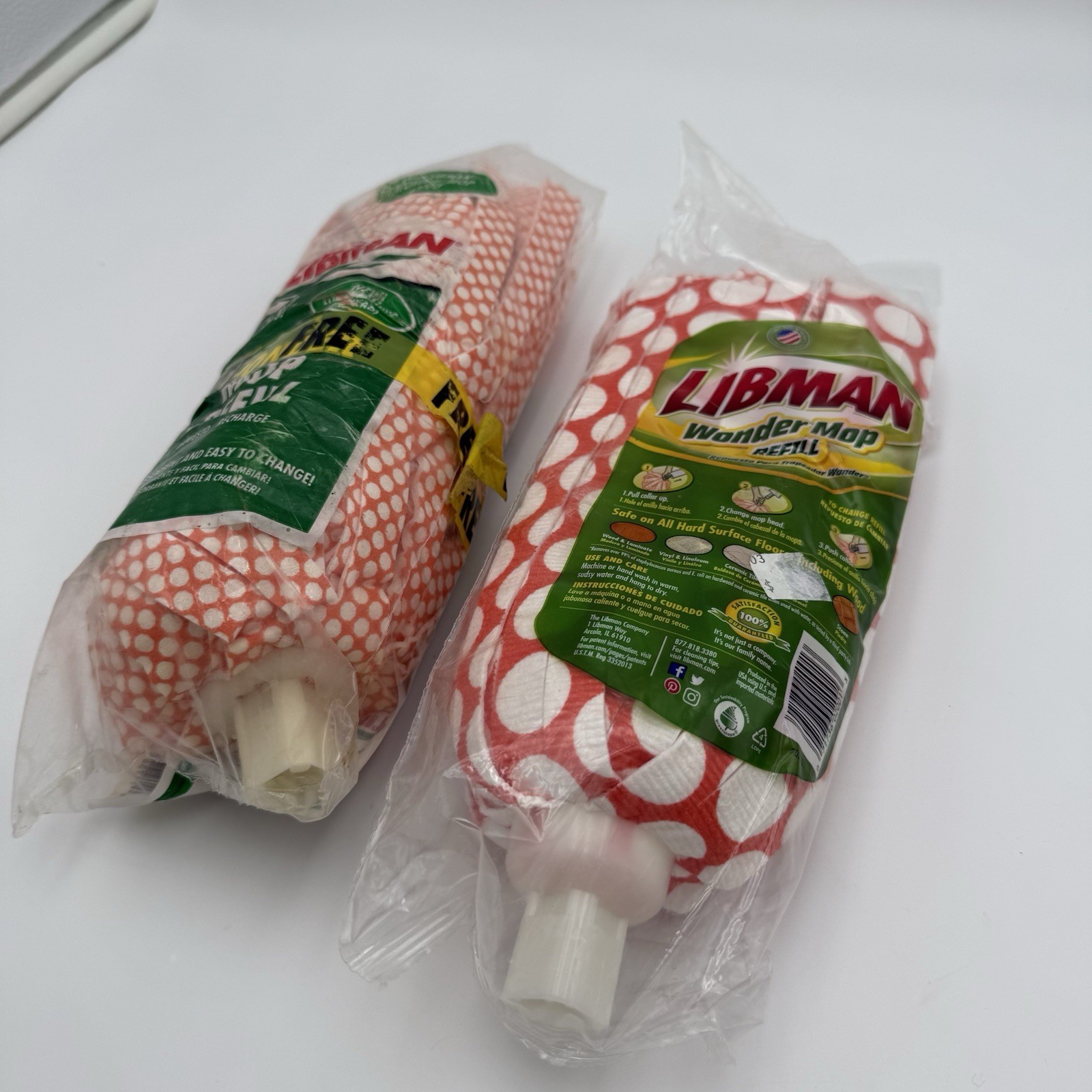 Libman Wonder Mop Refill Machine Washable Lot Of 2 Red White Opened But Unused