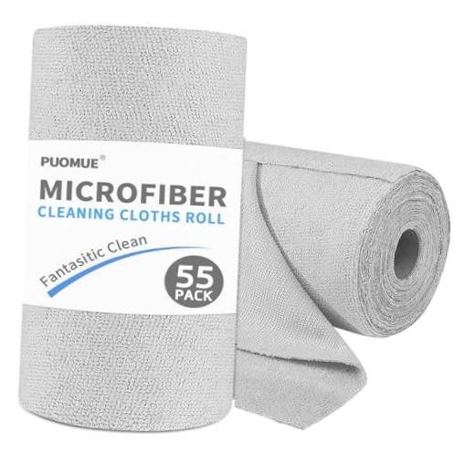 55 Pack Microfiber Cleaning Cloth Roll, Tear Away Reusable 9”X11”-55PK Grey