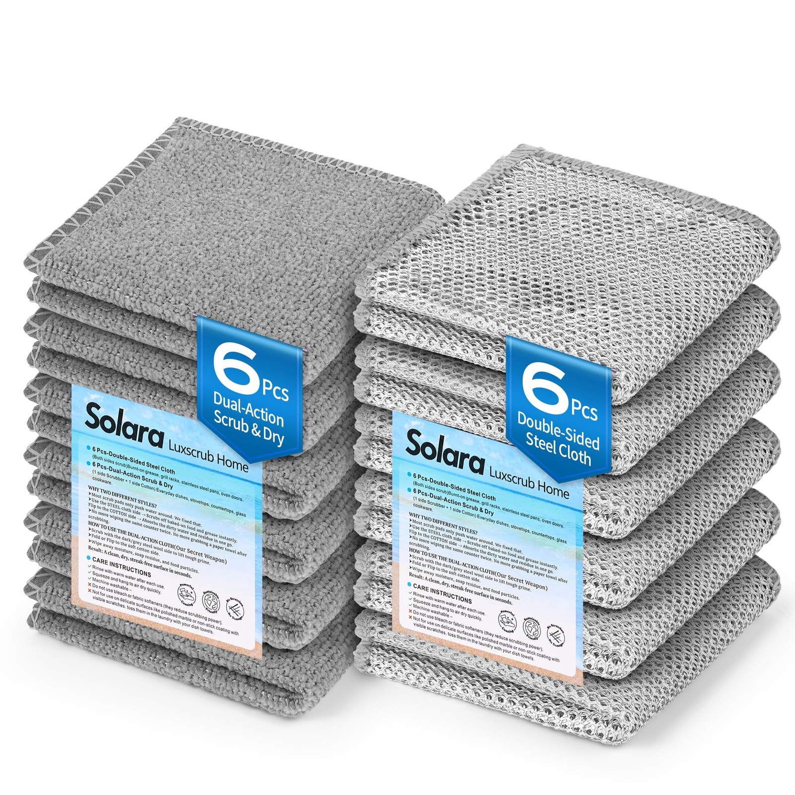 Solara Lux Scrub Cloths,Dual Action Scrubber Pads with Soft Cotton Cloth Back…