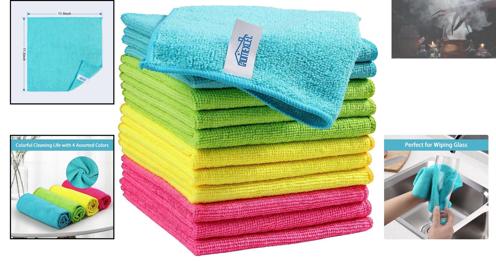 Eco-Friendly 12 Pack Microfiber Cleaning Cloths – 4 Assorted Colors, 11.5″x11.5″