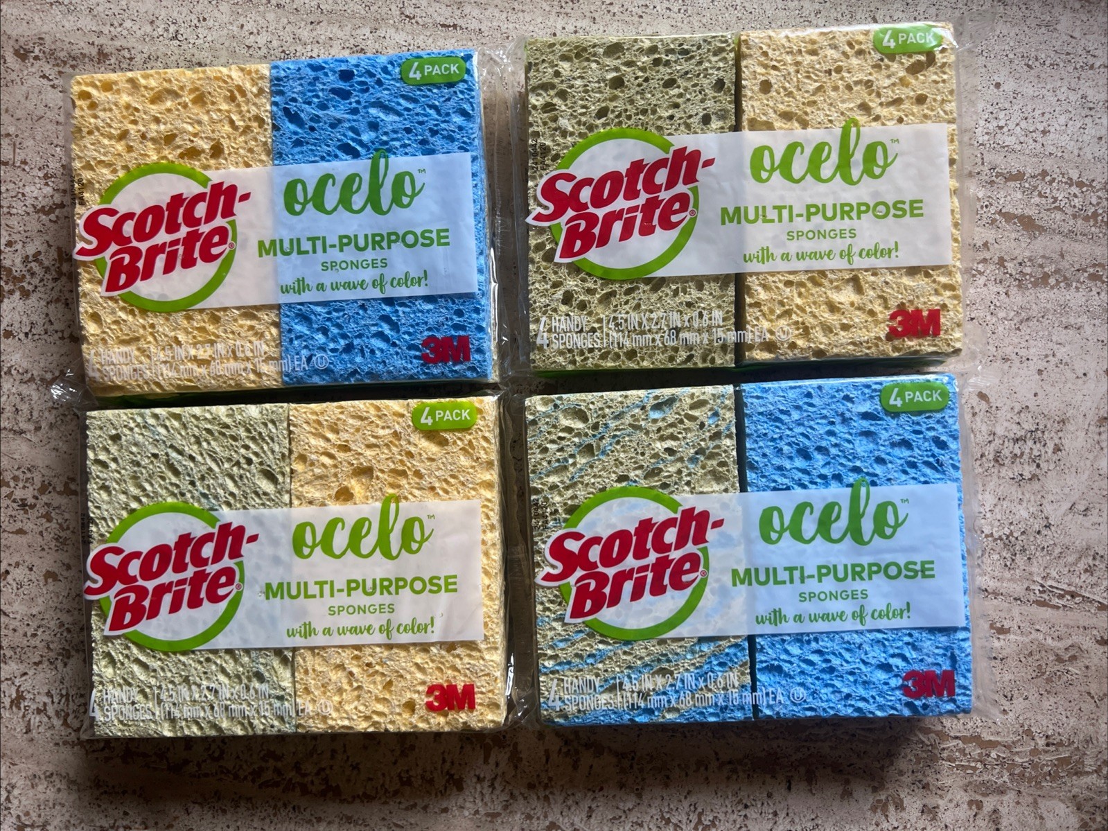 4 Pack (x2) Scotch Brite Ocelo Multi-Purpose Sponges, Assorted Colors, 8 total